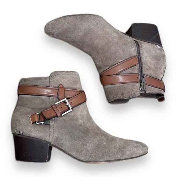 Coach Taupe Suede Strappy Side Zip Pauline Ankle Boots Women's Size 7 - Picture 5 of 12
